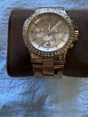 Michael Kors Rose Gold Tone Baguette Bezel Chronograph Ladies